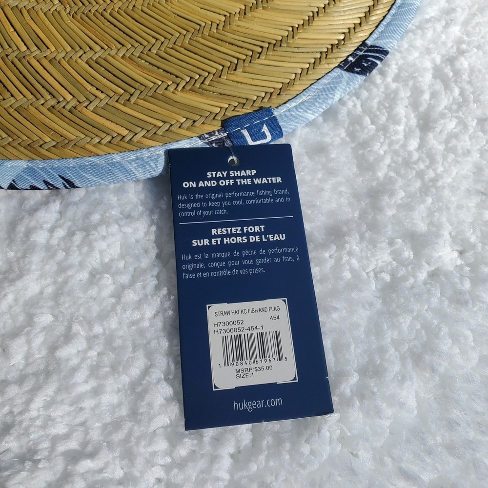 Childs Straw Hat KC Fish and Flag Fishing Sun Hat Tan Blue H7300052-454-1 - Picture 2 of 9